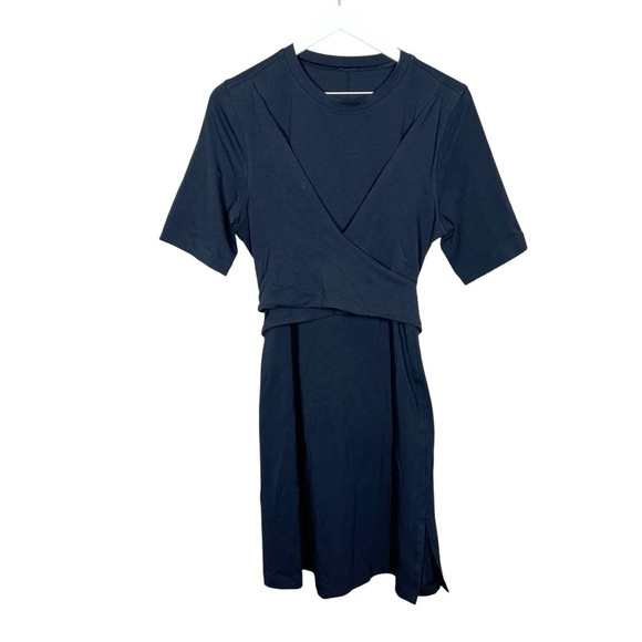 Lululemon Womens Cotton Wrap-Front T-Shirt Dress Black Size 12 Casual Basic - Picture 3 of 10